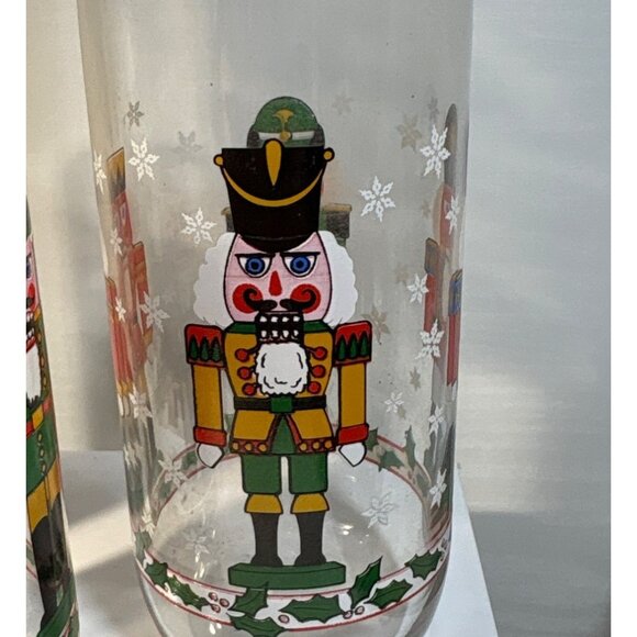 Libby Nutcracker Holiday Glasses Festive Snowflake Design Holly Accents Set Of 5 - Picture 6 of 9